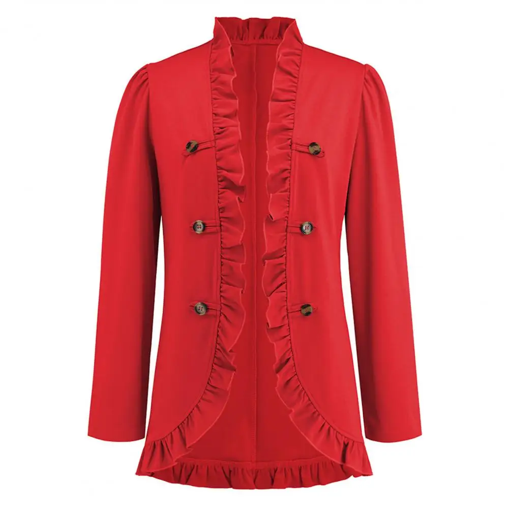 Kadın Takım Elbise Ceket Zarif fırfır etekli takım Elbise Ceket Kadınlar için Kruvaze Ofis Ceket Sonbahar Kış Düz Renk Dış Giyim Sonbahar