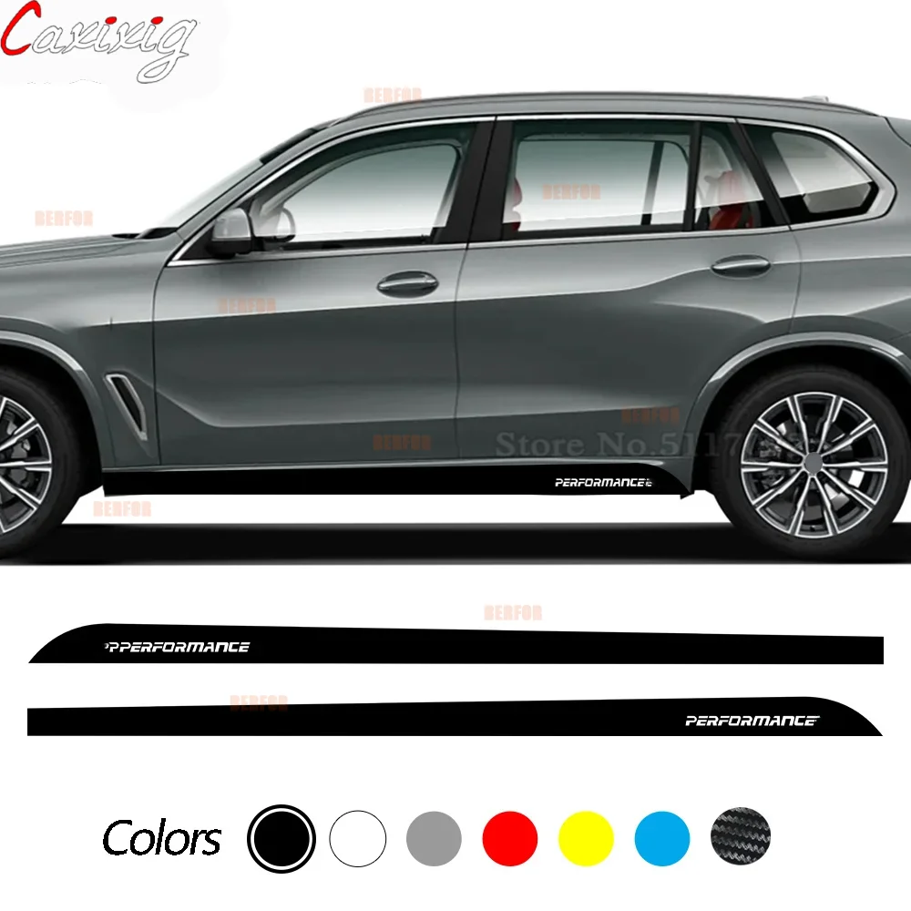 M Performans Tasarım Araba Gövde Kapı Yan Çizgili Etek Sticker 5D Karbon Fiber Çıkartması BMW X5 F15 F85 G05 Aksesuarları