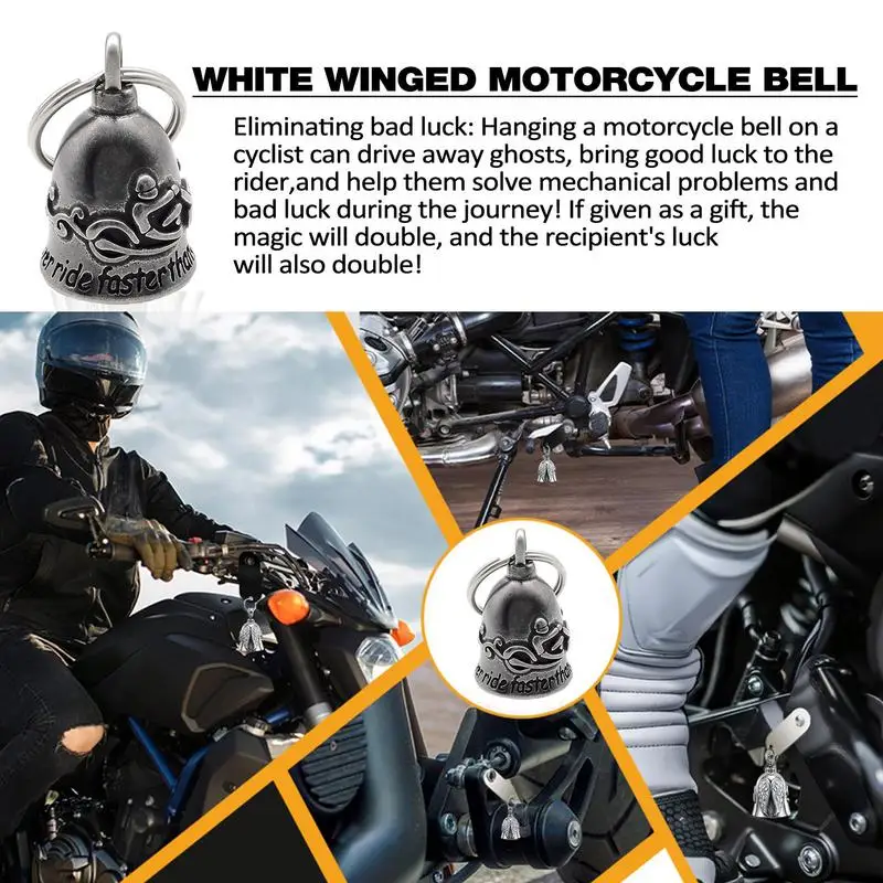 Motosiklet Çan Anahtarlık Punk Retro İyi Şanslar Bells Motosikletler İçin Tüy Kanatları Desen Kolye Güvenli Sürüş Koruyucu Bells