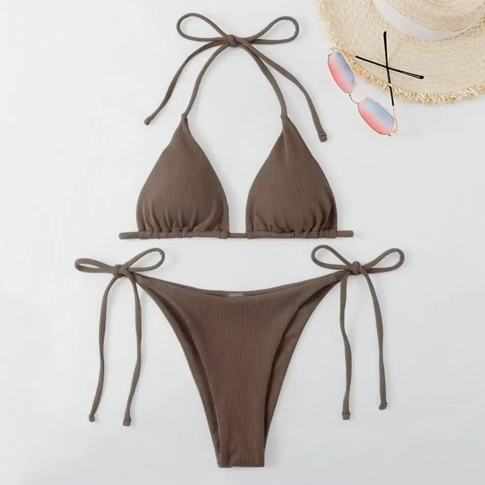 2 Adet / takım Göz çekici bikini seti Tel Ücretsiz Yıkanabilir Bölünmüş Mayo Seksi Üçgen Sutyen Bandaj Külot bikini seti