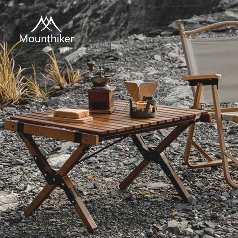 Açık kayın katlanır masa ve sandalyeler taşınabilir katı ahşap çiğ kamp yumurta rulo masa barbekü yemek masası