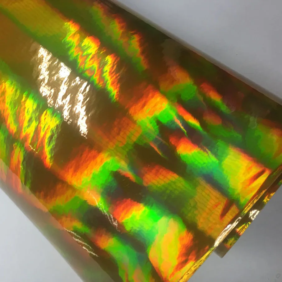 50CM*152/200/300CM Premium Altın Holografik Krom Vinil Wrap Gökkuşağı Kaplama Rulo DIY Hava Yayın Yapışkan Film Sarma