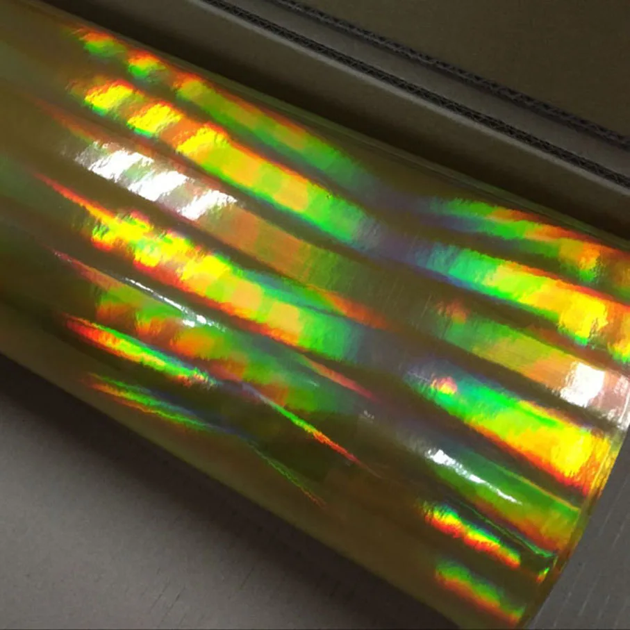 50CM*152/200/300CM Premium Altın Holografik Krom Vinil Wrap Gökkuşağı Kaplama Rulo DIY Hava Yayın Yapışkan Film Sarma