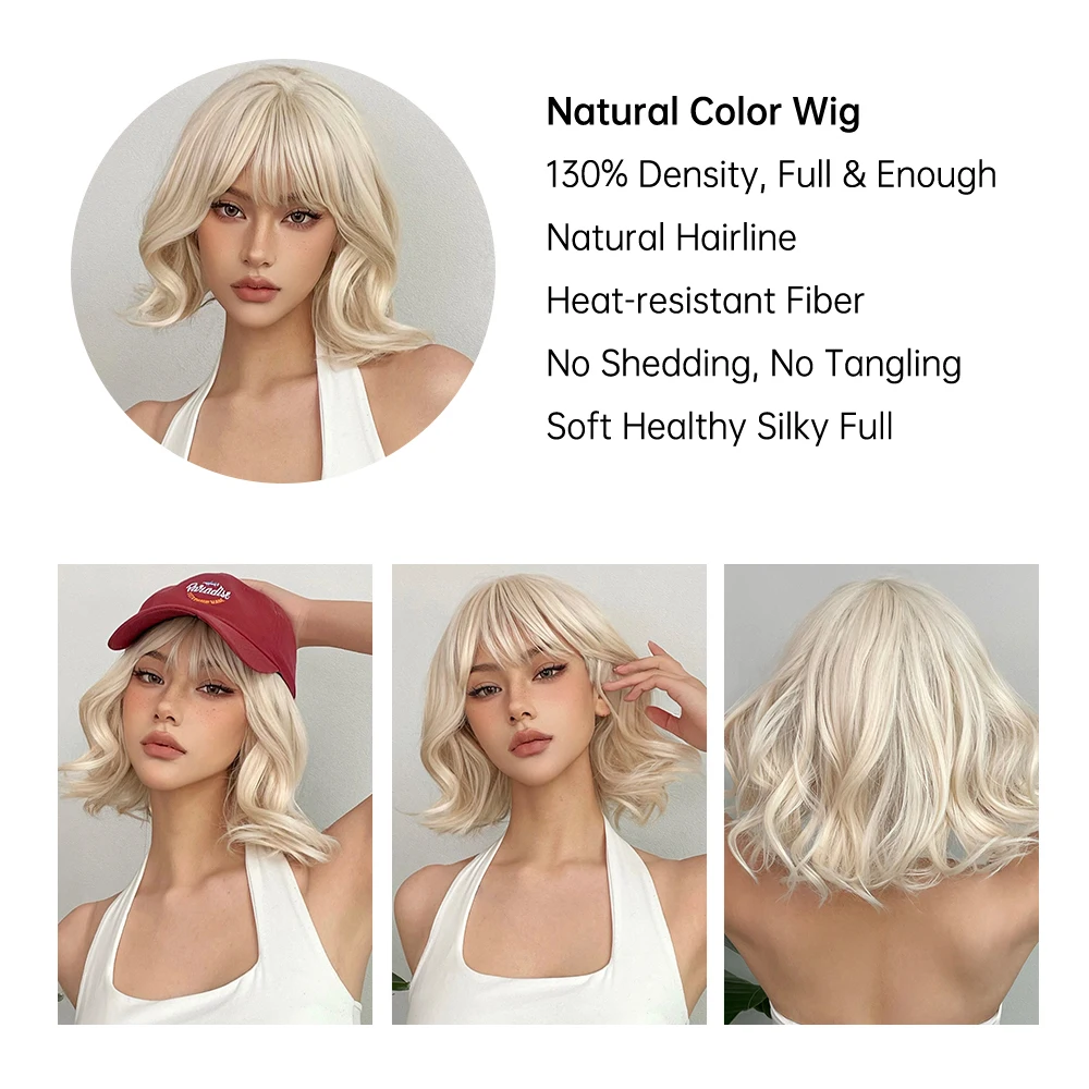 LOUİS FERRE kısa sentetik peruk beyaz ışık sarışın doğal saç Bob peruk patlama ıle kadınlar ıçin Cosplay günlük ısıya dayanıklı peruk
