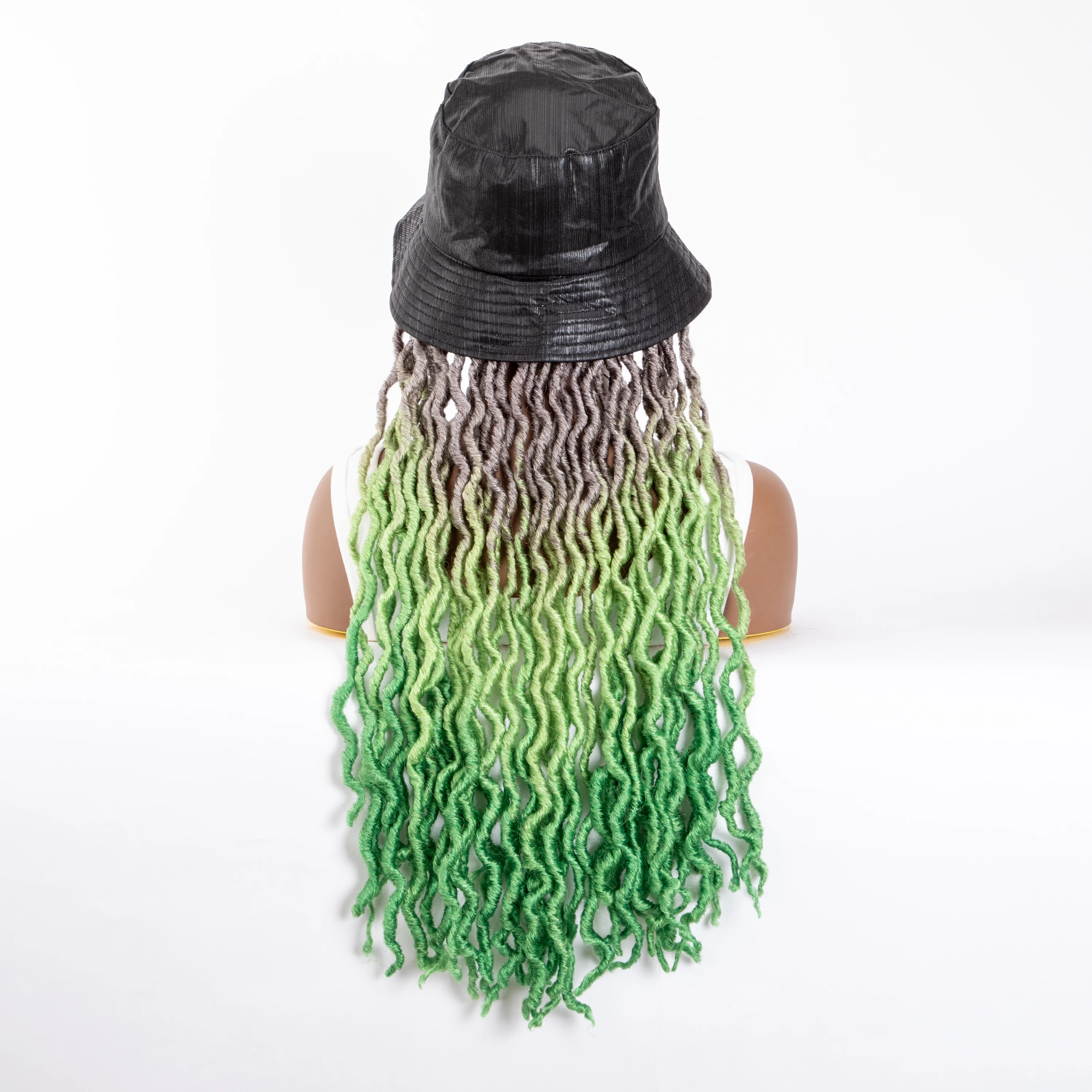 WİGERA Tanrıça Sahte Locs Sentetik Ombre Gri Açık Koyu Yeşil Çingene Büküm Örgü Uzantıları Saç Örgüler Kapaklı Kova Şapka