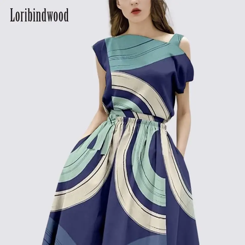 Basit Zarif Tekne Boyun moda elbise 2023 Yaz Yeni Batı Tarzı Bel Zayıflama Zayıflama Baskılı Elbise Kadınlar için Y2k Elbise