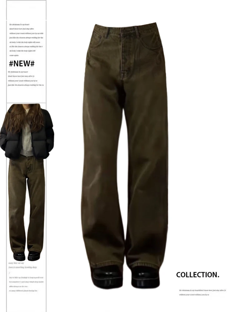 Kadın Yeşil Kot Vintage Y2k 90s Estetik Baggy Denim Pantolon 2000s Harajuku Düz Geniş Kovboy Pantolon Değersiz Giysileri 2023