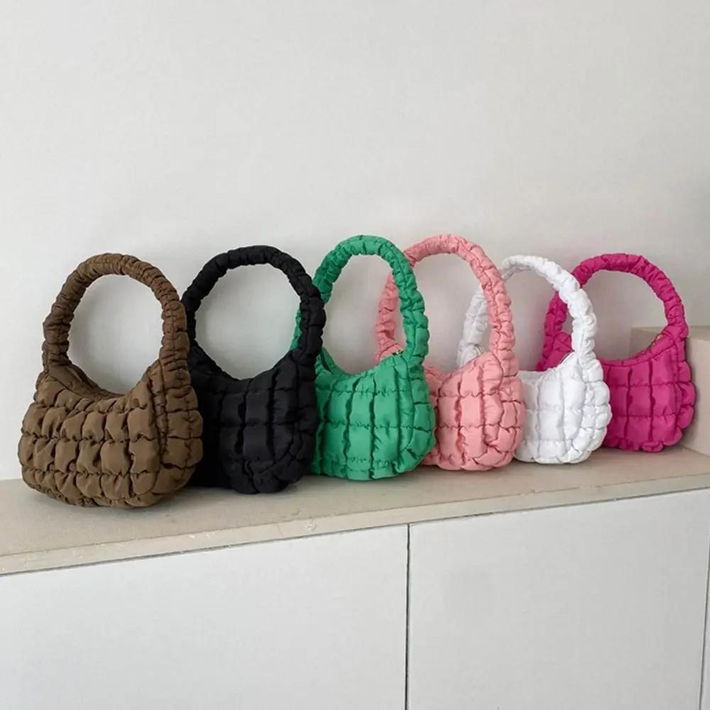 Küçük Ekose omuz çantaları Moda Aşağı Pamuk Yastıklı Düz Renk Kabarık Çanta Hafif alışveriş çantası Kadın Kızlar