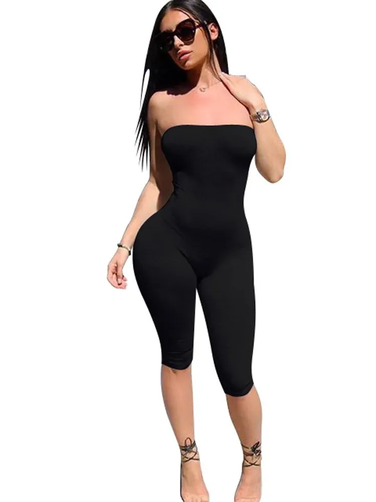 Siyah Sıska Straplez Tüp Romper Tulum Kadınlar Kolsuz Streetwear Catsuit Kadın Giysileri Bodycon Tulum бодиченское