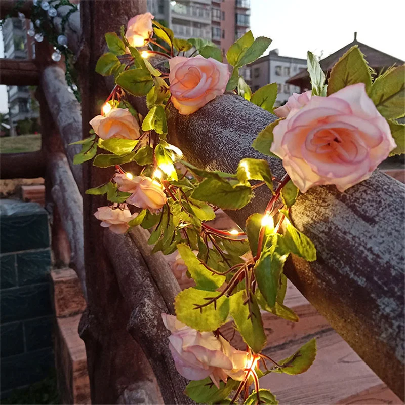 Güneş LED peri ışık zinciri ışıkları yapay yeşil yaprak çiçek düğün dekorasyon parti ışıkları noel süslemeleri ev için