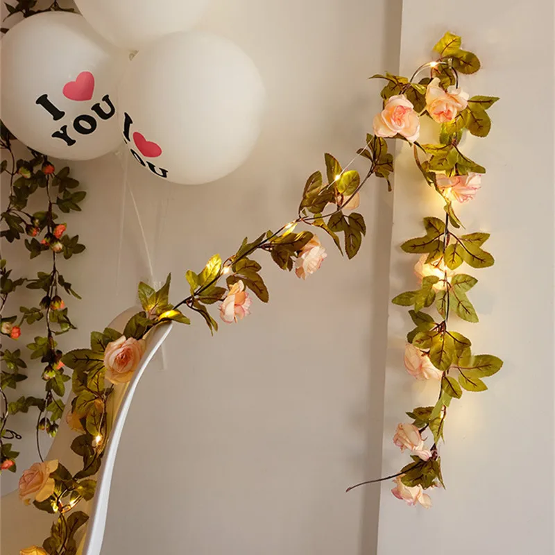 Güneş LED peri ışık zinciri ışıkları yapay yeşil yaprak çiçek düğün dekorasyon parti ışıkları noel süslemeleri ev için