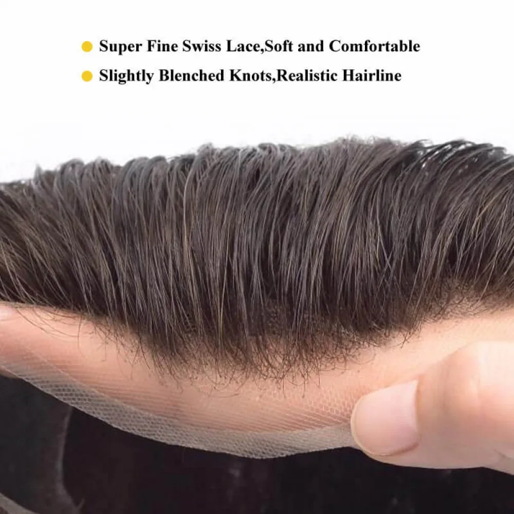 Dayanıklı Erkek Saç Protezi %100 % İnsan Saçı Nefes Sistemleri Erkekler Peruk Dantel Ön Mono Üst Erkekler Peruk Ağartılmış Knot Saç Çizgisi