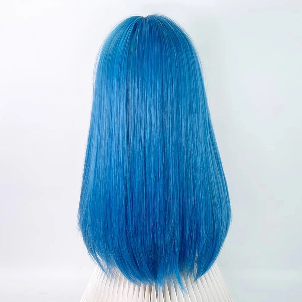 GAKA Sentetik Mavi Karışık Uzun Düz Peruk Patlama ile Kabarık Doğal Kadın Lolita kostümlü oyun saç peruk Günlük Parti için