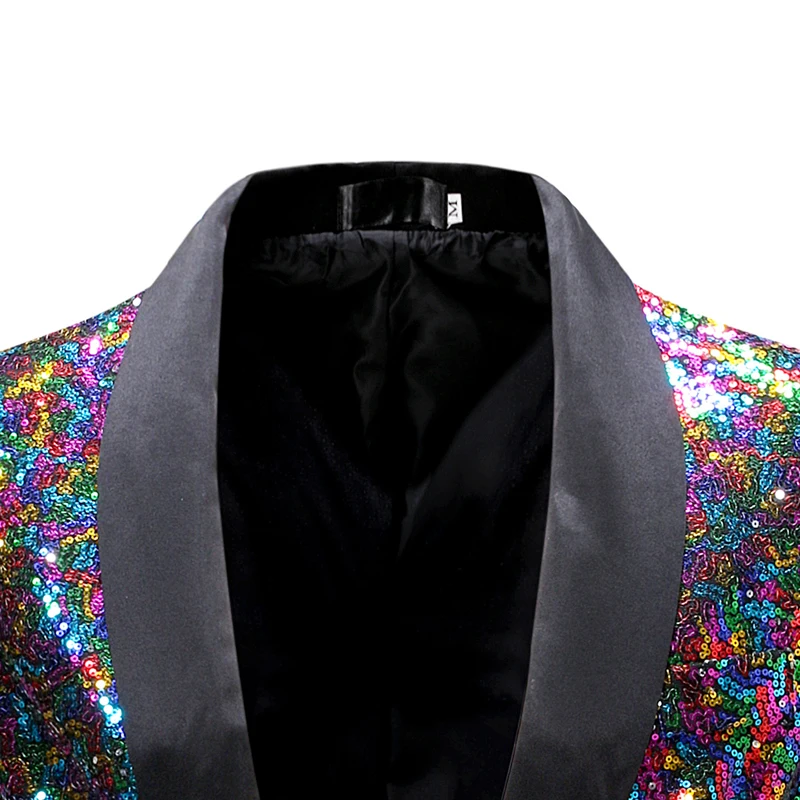 Parlak Renkli Pullu Smokin Takım Elbise Ceket Erkek Şal Yaka Bir Düğme Glitter Blazers Erkek Düğün Parti Balo Şarkıcı Kostümleri 2XL