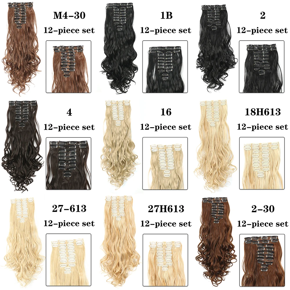 AZIR 11 renkler 22 klipler Uzun Düz Sentetik Saç Uzantıları Klipler Yüksek Sıcaklık Fiber Siyah Kahverengi Postiş