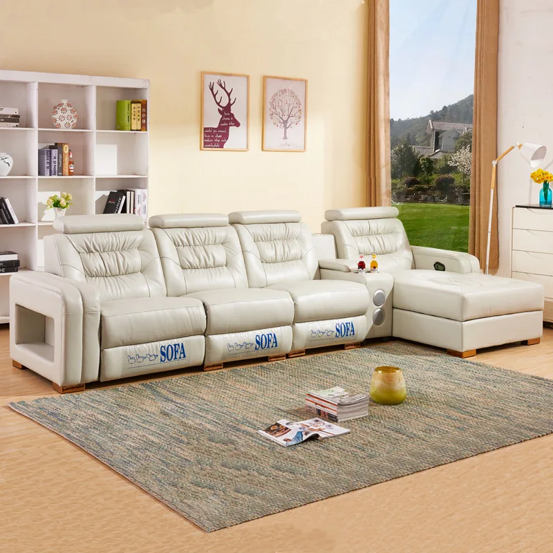 Modern basit kombinasyon köşe kanepe büyük aile ses oturma odası çok fonksiyonlu deri kanepe