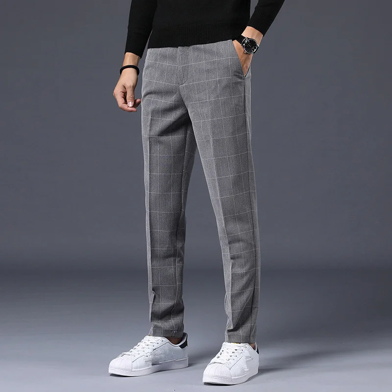 İlkbahar Sonbahar Takım Elbise Pantolon Erkekler Ofis İş Düz Düzenli Fit Kore Tarzı Elbise Ekose Pantolon Erkek Giysileri 2024