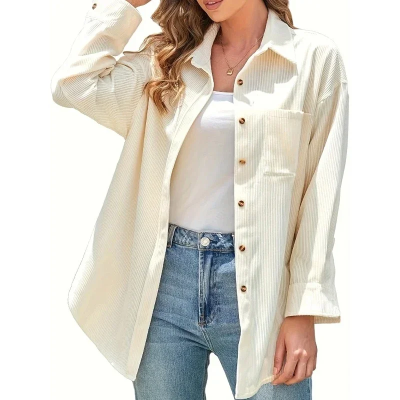 Sonbahar Moda Kadın Kadife cepli gömlek Casual Katı Gevşek Bluz Yeni Ofis Bayan Uzun Kollu Üstleri Giysi Blusas 30440