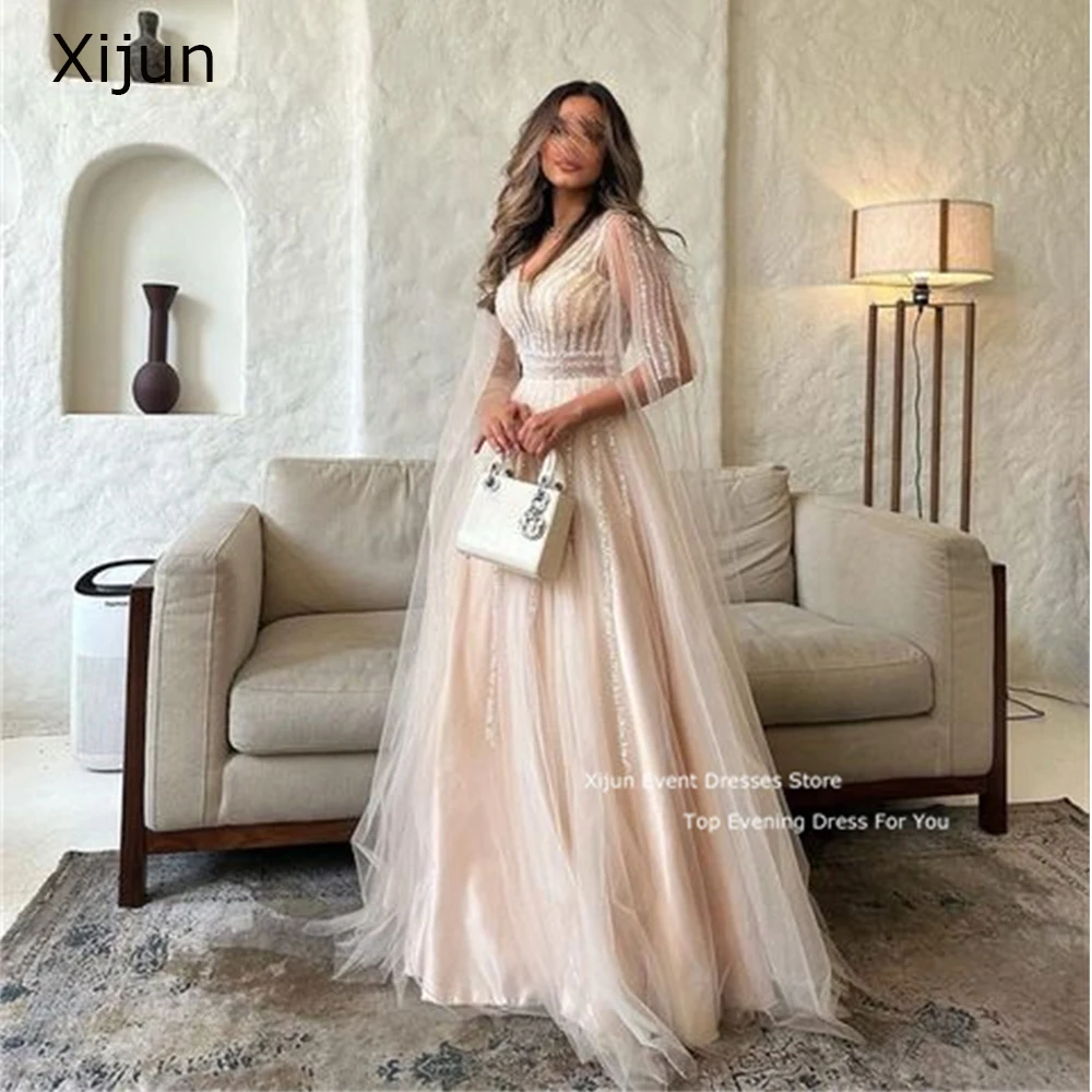 Xıjun Glitter V Boyun Abiye Uzun Gogerous Balo Elbise Payetli Örgün Balo Abiye Dubai Düğün Suudi Arabric Parti Kıyafeti