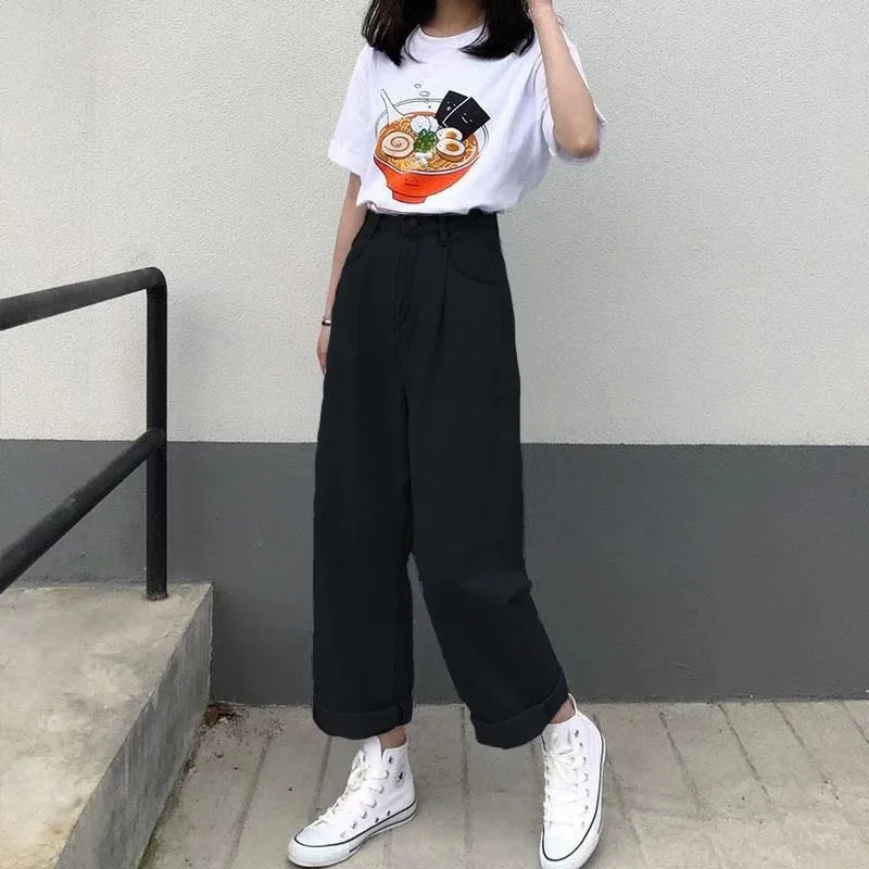 Kadın Yüksek Bel Zayıflama Geniş Bacak Kot-Hip Hop Streetwear Moda Ins Erkek Arkadaşı Kot Kadınlar için Düz Şalvar Kot Kadın