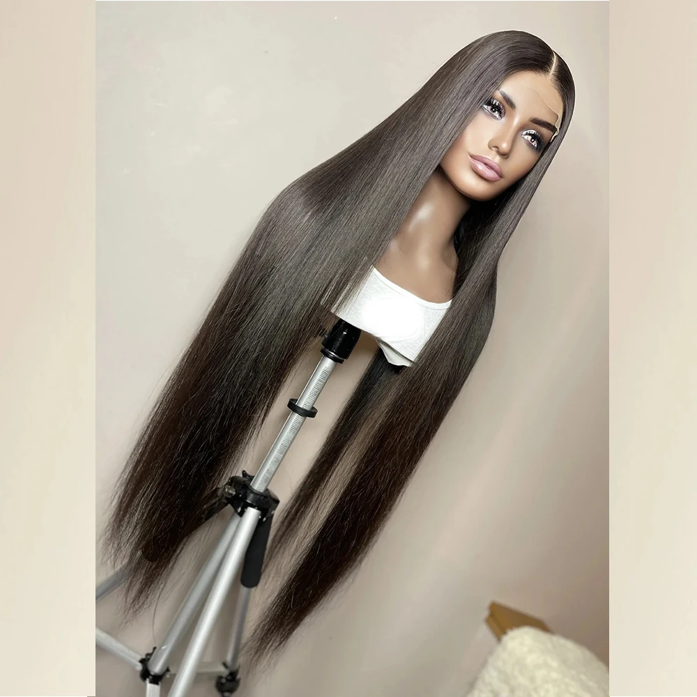 26 İnç Uzun Tutkalsız Yumuşak Siyah İpeksi Düz 180 Yoğunluk Doğal Saç Çizgisi Dantel ön peruk Kadınlar İçin Önceden Koparıp Bebek Saç Günlük