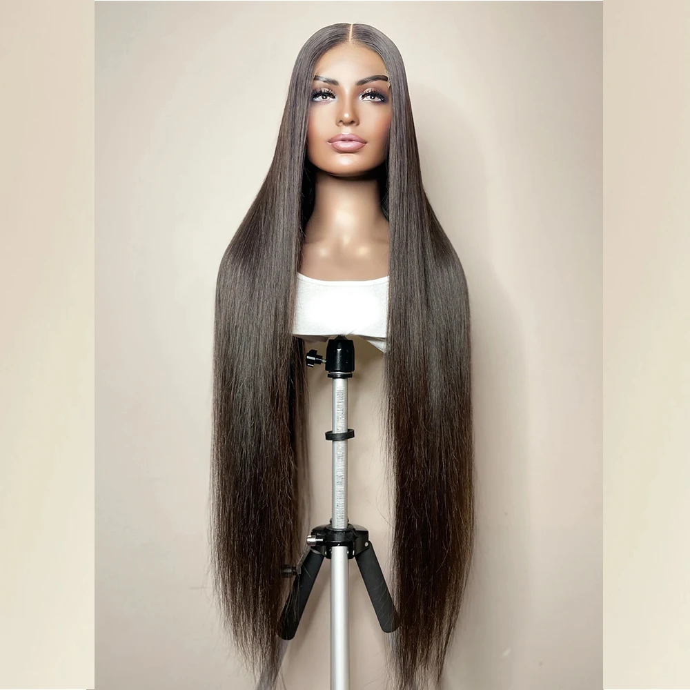 26 İnç Uzun Tutkalsız Yumuşak Siyah İpeksi Düz 180 Yoğunluk Doğal Saç Çizgisi Dantel ön peruk Kadınlar İçin Önceden Koparıp Bebek Saç Günlük