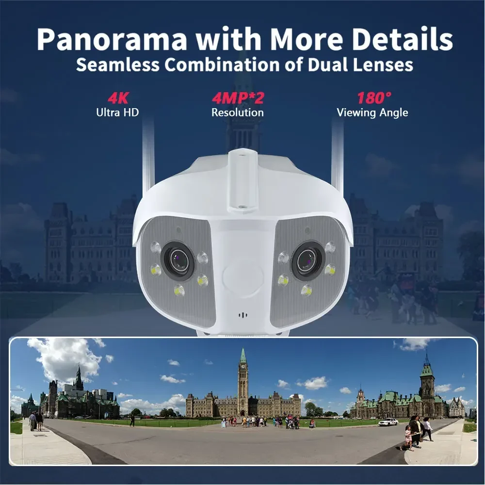 4K 8MP Çift Lens Panoramik WİFİ Kamera 180 ° Geniş Görüş Açısı AI İnsan Algılama 4MP IPC360 Ev Gözetleme CCTV IP Kamera