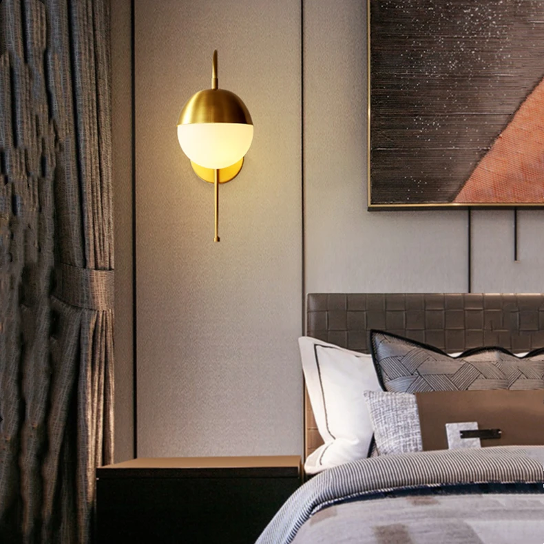 Modern altın duvar lambası Led aydınlatma başucu cam küre yuvarlak lüks oturma odası koridor balkon yatak odası İskandinav yemek dekor ışık