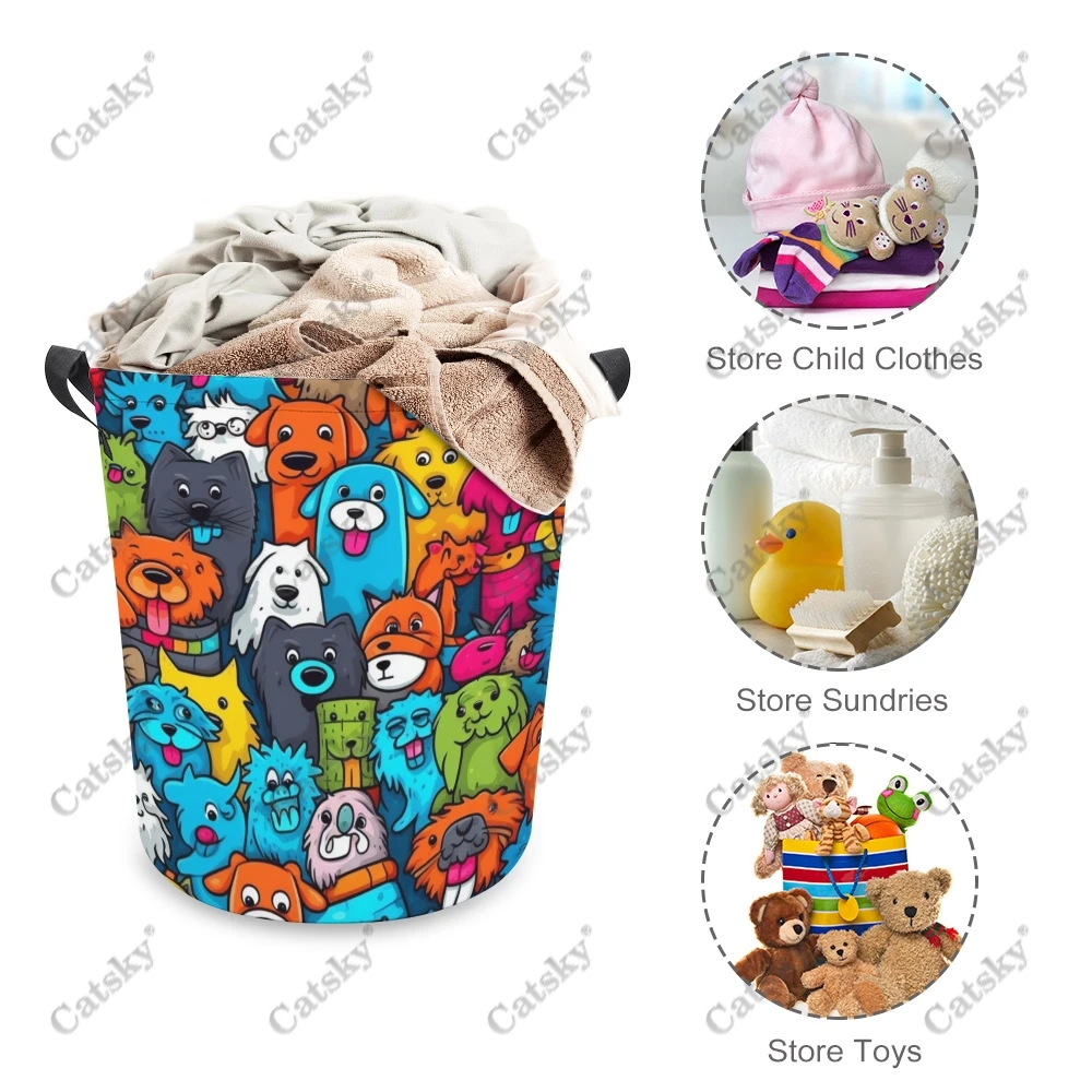 Grup Karikatür Köpekler Desen katlanır çamaşır sepeti Çamaşır Sepeti Kirli giysi saklama Organizatör Kova Ev Saklama Çantası
