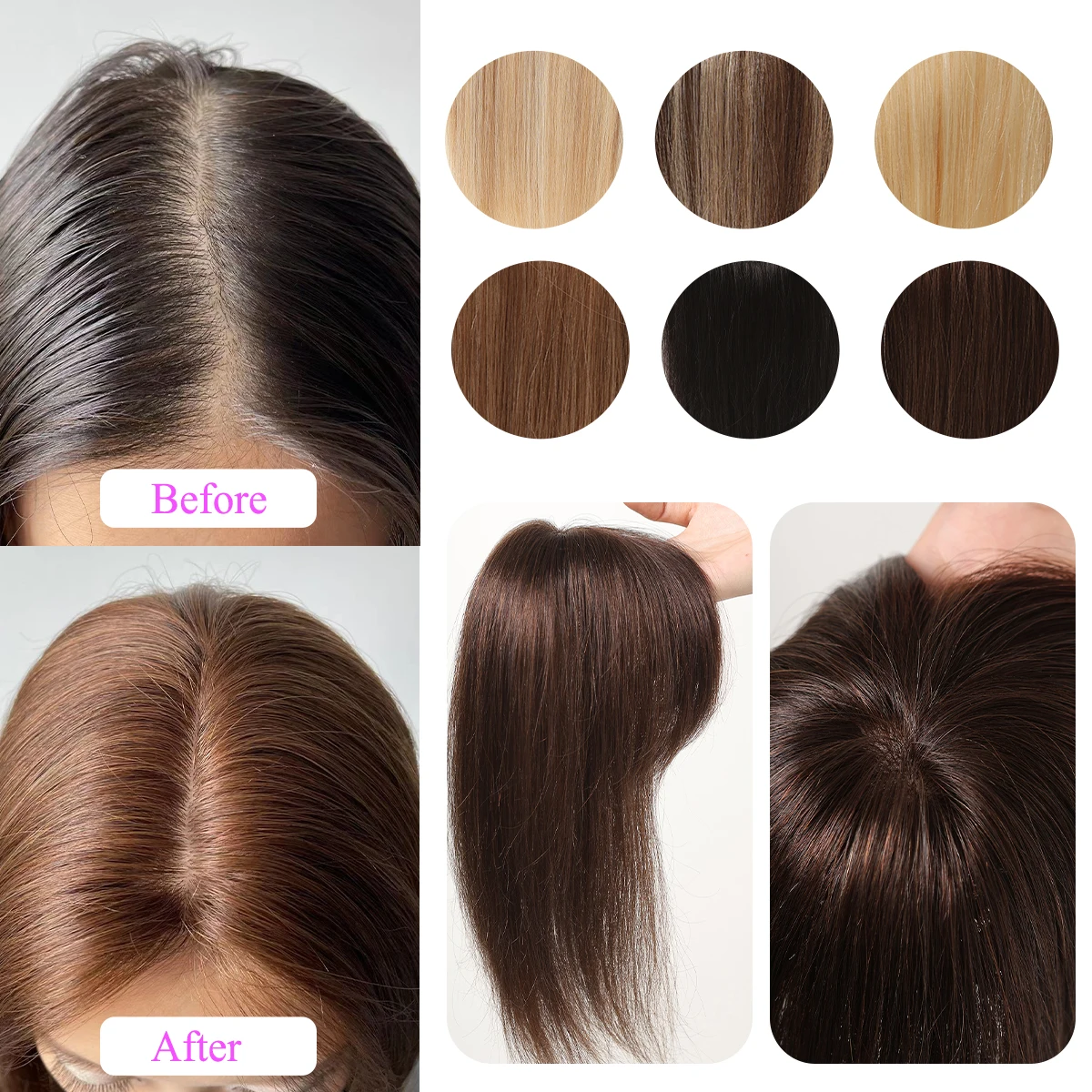 Kadın Saç Toppers gerçek insan saçı Toppers Saç İnceltme için Çikolata Kahverengi Patlama ile İnsan Saç Parçaları İpek Taban Klip 12 inç