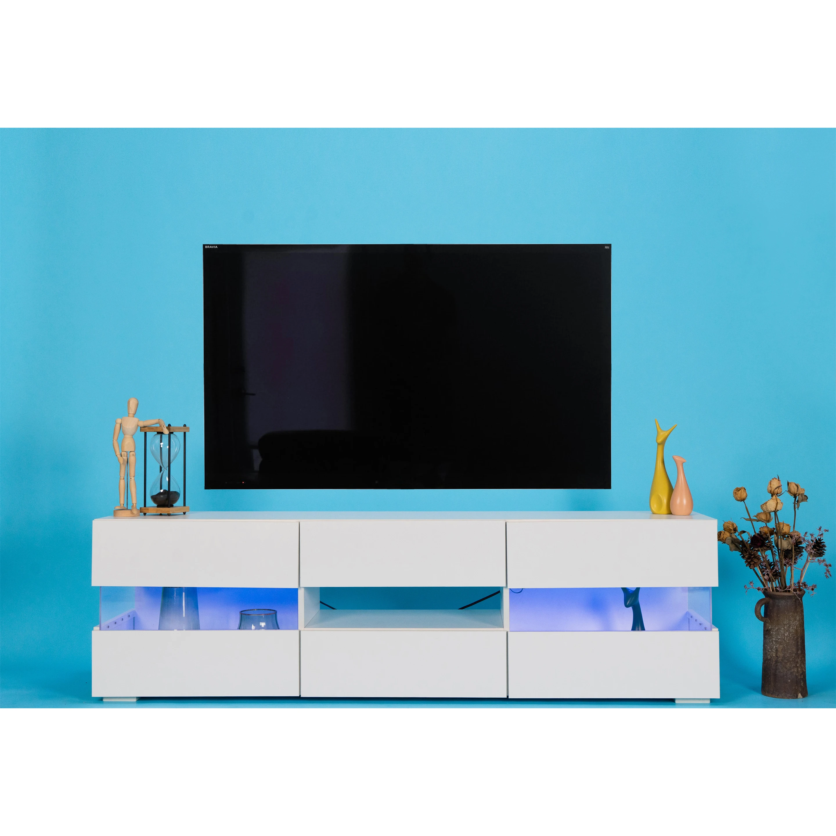 [Flash İndirimi]Modern Minimalist led ışık TV standı 2022 YENİ Akrilik Cam Beyaz TV Dolabı 63 