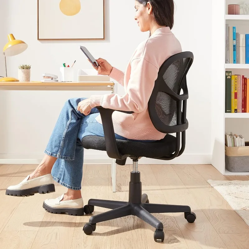 Mesh Orta Sırt Yüksekliği Ayarlanabilir 360 Derece Dönebilen Kolçaklı Ofis Masası Koltuğu, Siyah