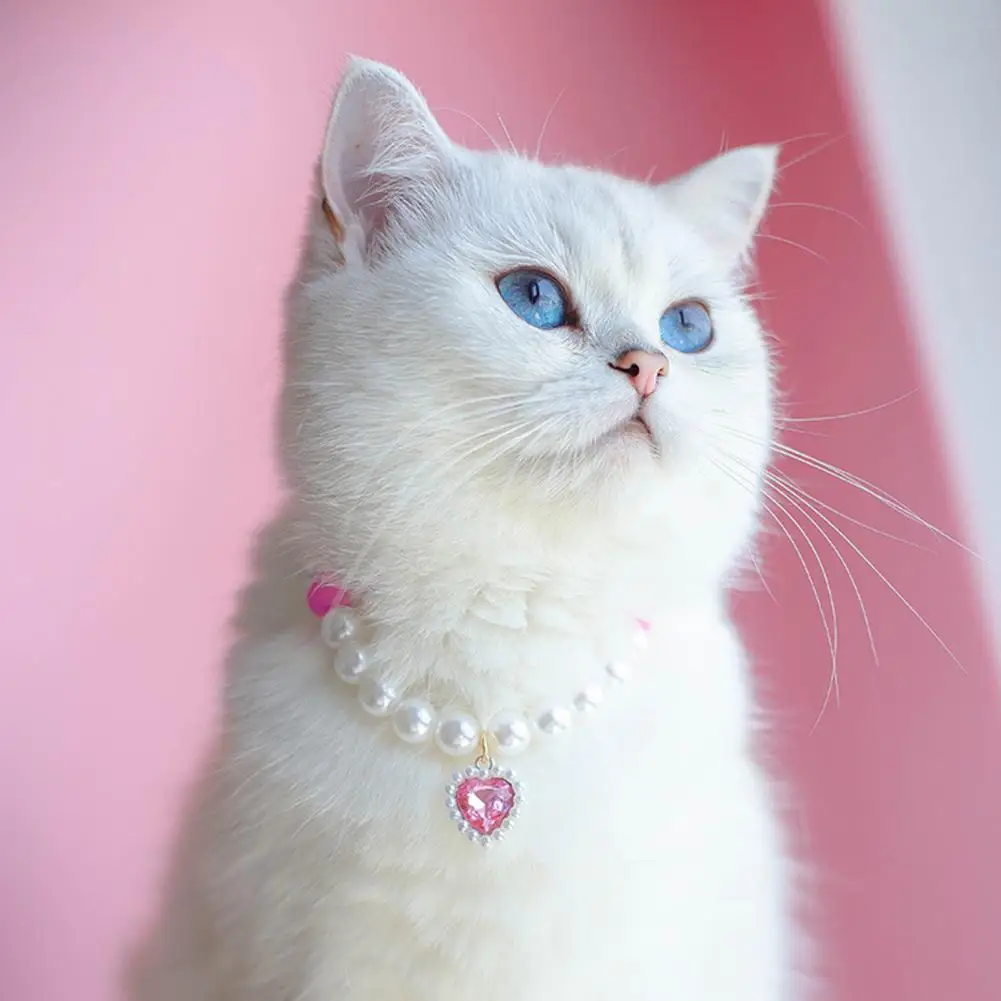 Pet Yaka Göz alıcı Pet Kedi Sahte İnci Kolye ile Kalp Kolye Alerji Ücretsiz Sahte İnci Kolye