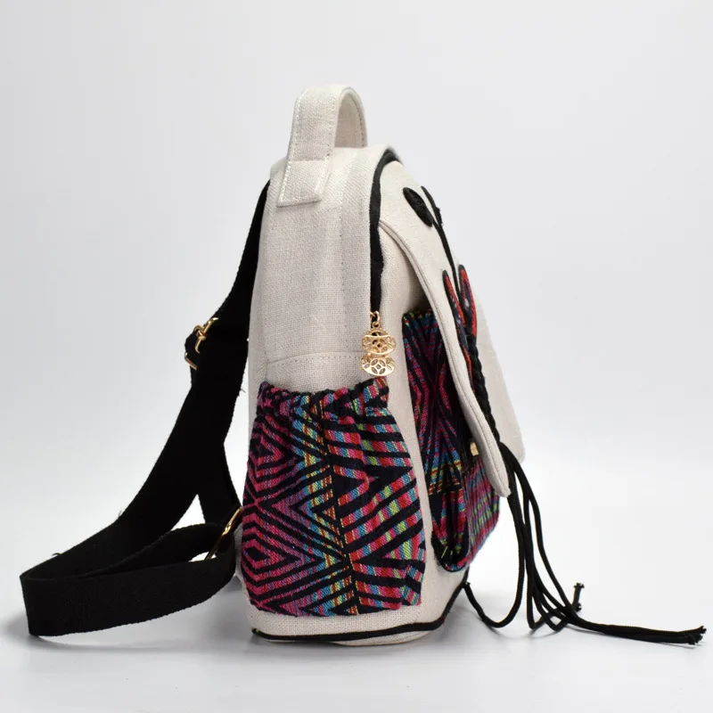 Ulusal tarzı pamuk ve keten nakış sırt çantası el dokuması kelebek moda basit büyük kapasiteli eğlence seyahat ba