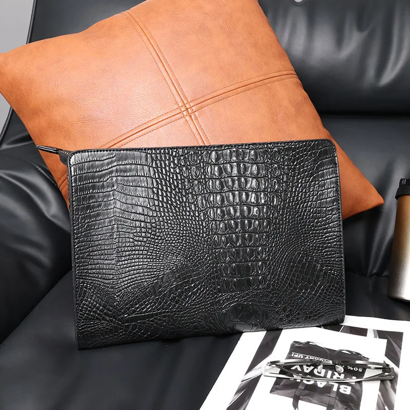 Lüks Timsah Desen Erkek el çantası Marka Tasarımcısı İş Çantası iPad Çanta Moda Yumuşak Deri Zarf Çanta Erkek Cüzdan