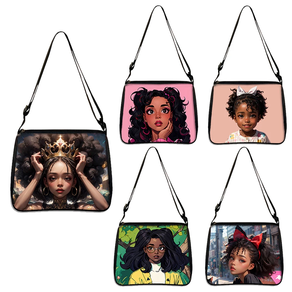 Amerikan Afro Kızlar Baskı Crossbody Çanta Afrika Melanin Kadın Desen Çanta Seyahat Telefonu Çanta Tutucu Bayanlar omuz çantaları
