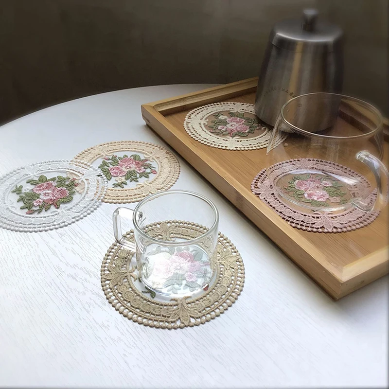 Vintage Dantel Coaster Placemat Nakış Zanaat Kase Kahve Fincanları Coaster Avrupa Tarzı Kumaş Anti-Haşlanma Masa İnce Mat