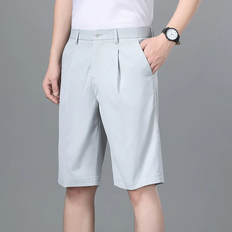 Yeni Rahat Streç Düz Takım Elbise Şort Erkek İnce Klasik Moda Rahat Ofis Pantolon Erkek Gevşek Düz Renk Spor Şort Yaz