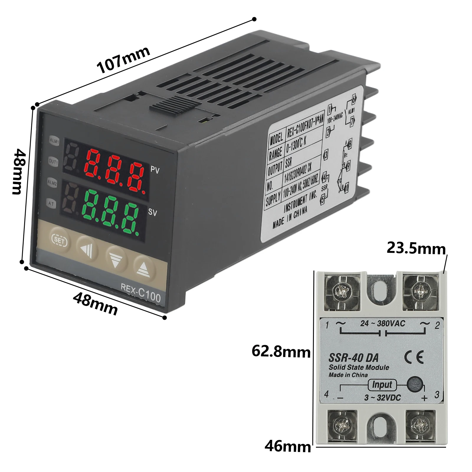 REX-C100 PID sıcaklık kumandası K Tipi prob sensörü AC 100-240V Dijital Termostat Çıkışı 40A SSR K Tipi Termokupl