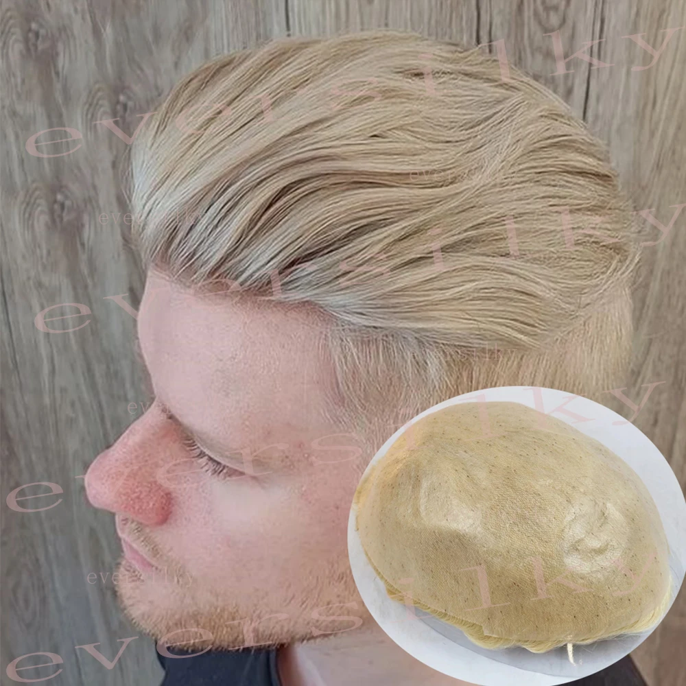 Doğal Saç Çizgisi Sarışın Gri Siyah Süper Dayanıklı Erkekler Peruk insan saçı peruk VLoop Mikro Deri Görünmez İnce Cilt Tam PU Protez