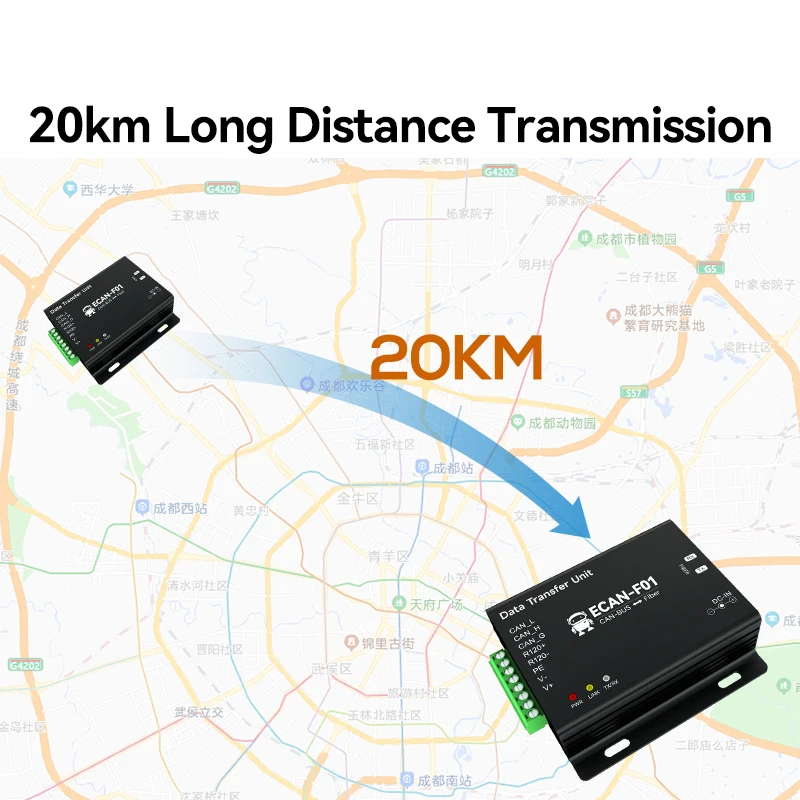 1 Çift CAN Fiber Optik Kablosuz Alıcı Tekrarlayıcı CANBUS Uzun Mesafe 20km Baud Hızı 5k-1Mbps Veri Dönüştürücü ECAN-F01