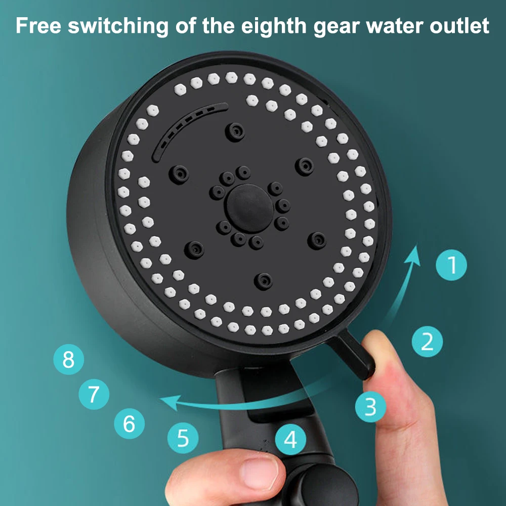 8 Modları Duş Başlığı Turbo Spa Su tasarrufu Siyah Tutucu Duş Başlığı için Dolu Banyo Tutucu Hortum Banyo Aksesuarları Setleri
