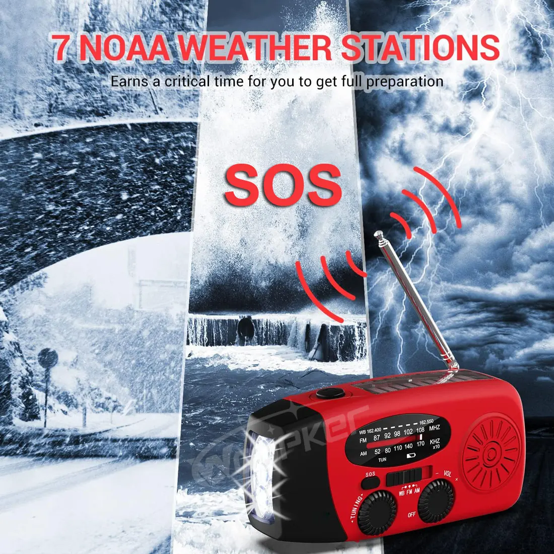 Woopker E04 acil Krank Hava AM / FM Radyo ile 3 LED ışıkları NOAA WB Hava Radyolar acil durum ışığı 3 Yollu Powered