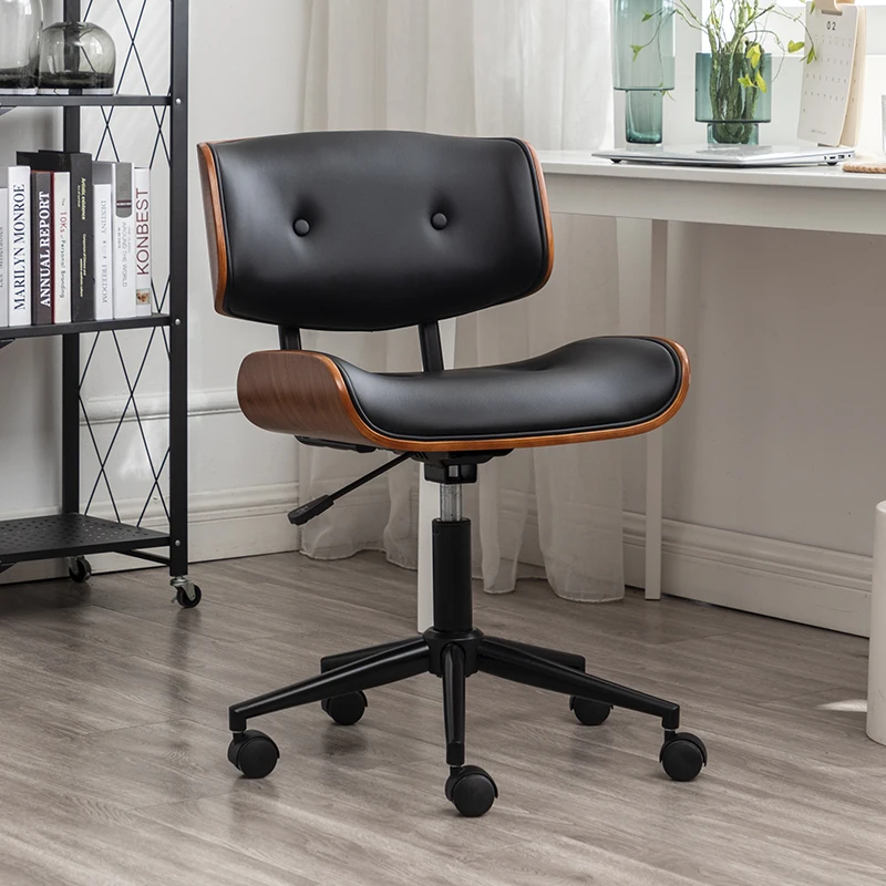 Bej ışık lüks bilgisayar sandalyesi ev rahat katı ahşap tasarımcı küçük çalışma koltuğu basit döner ergonomi ofis koltuğu