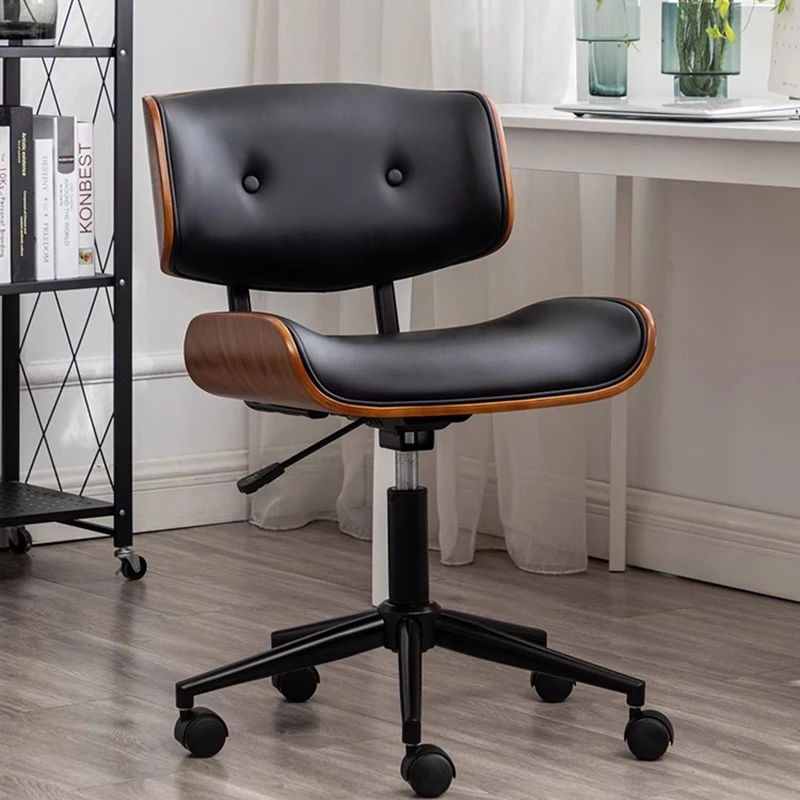 Bej ışık lüks bilgisayar sandalyesi ev rahat katı ahşap tasarımcı küçük çalışma koltuğu basit döner ergonomi ofis koltuğu