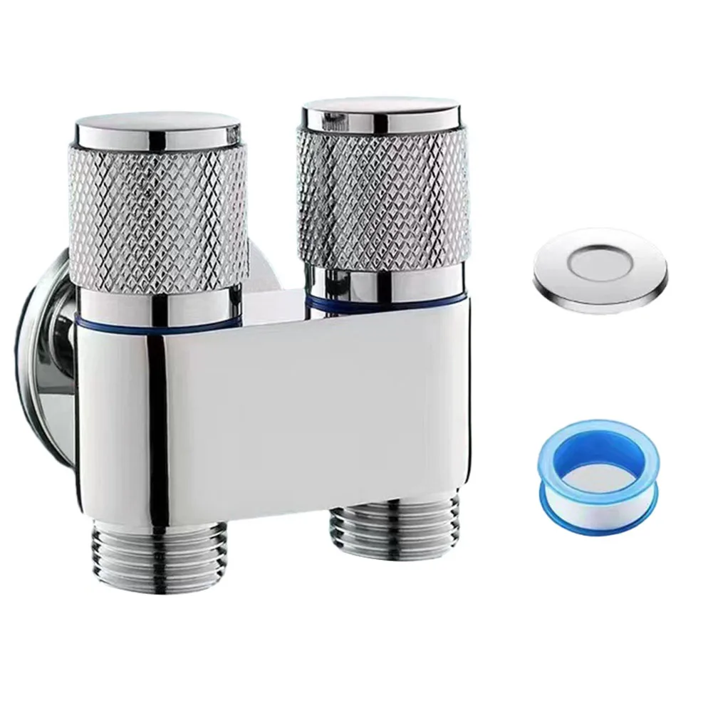 Tuvalet Bide Püskürtücü Üçgen Vana Çift Kontrol G1 / 2 Metal Kolu döner anahtar Duş Başlığı Tuvalet Çamaşır Makinesi