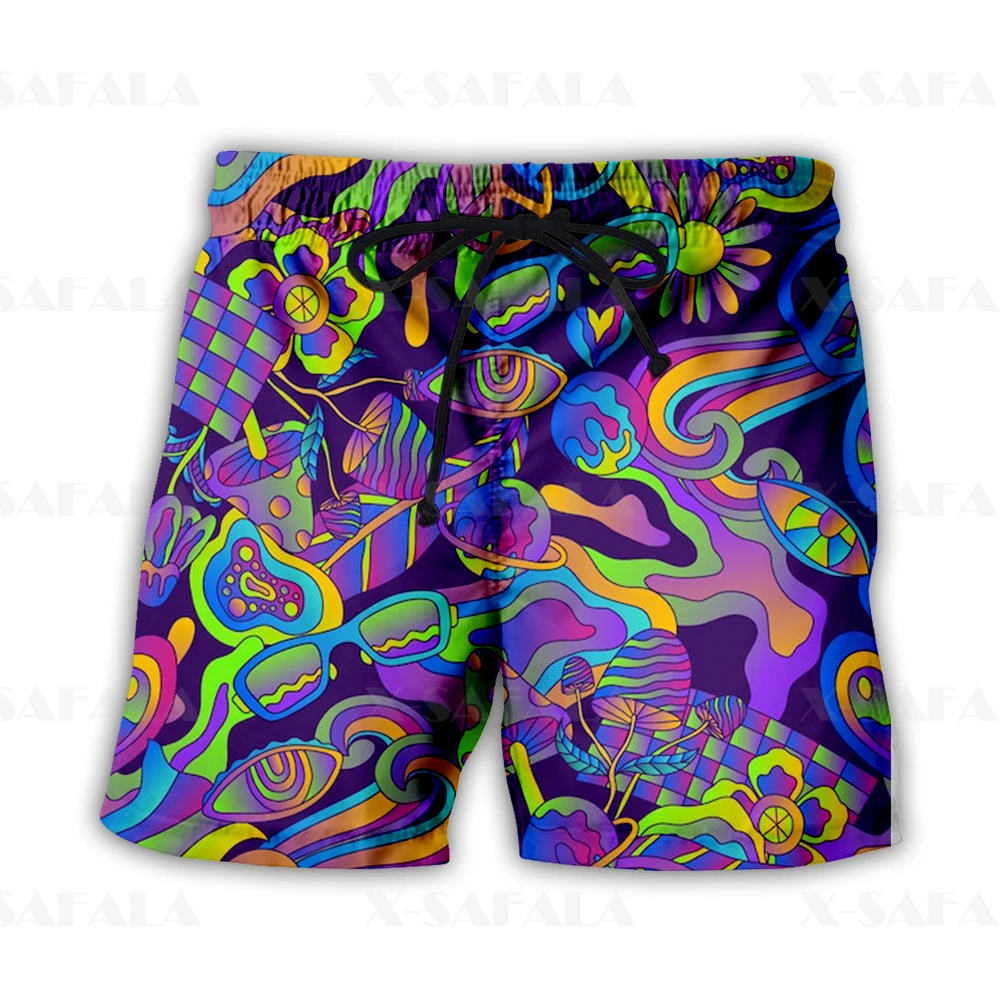 Hippi Psychedelic Renkli Trippy yüzme şortu Yaz Plaj Tatil Şort erkek Yüzme plaj pantolonları Spor Yarım Pantolon-17