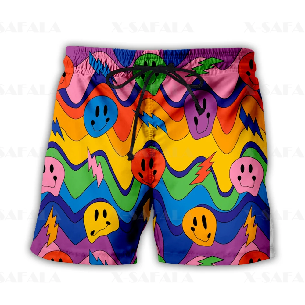 Hippi Psychedelic Renkli Trippy yüzme şortu Yaz Plaj Tatil Şort erkek Yüzme plaj pantolonları Spor Yarım Pantolon-17