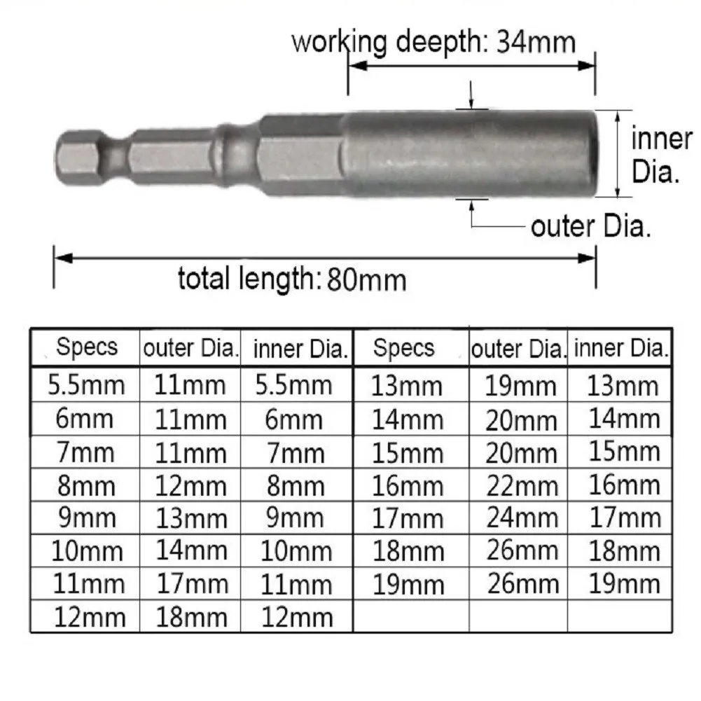 1 ADET 5.5 mm-19mm Altıgen Soket Kol Nozulları somun anahtarı Bit Seti 1/4 İnç darbe soketi Adaptör Somunu pnömatik tornavida
