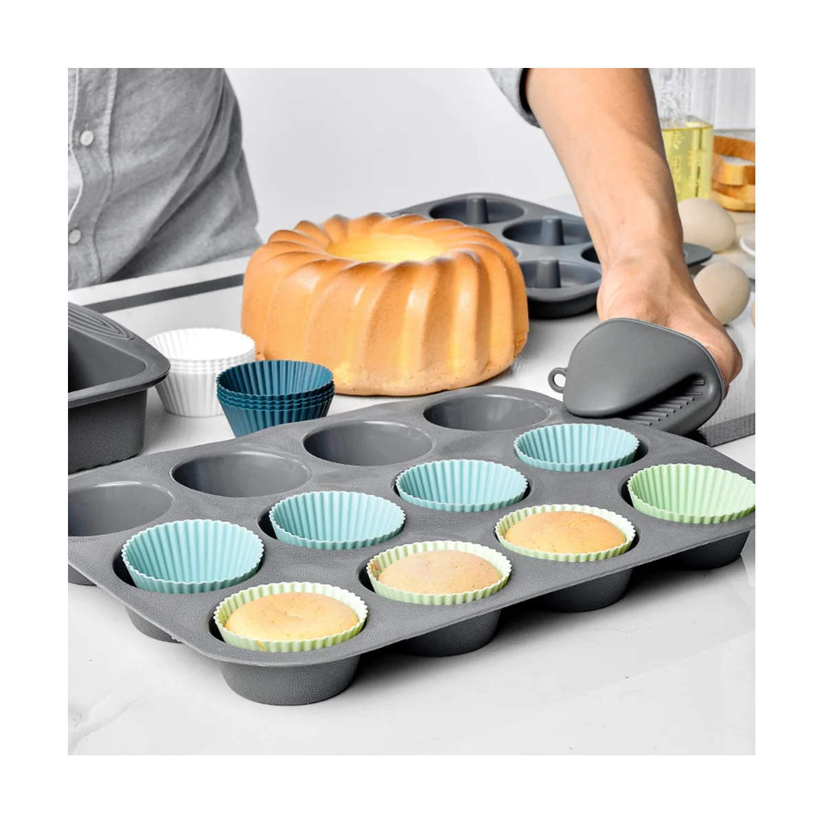 Silikon Pişirme Kapları, Yeniden Kullanılabilir Cupcake Gömlekleri, 48 Paket Kek Kalıpları, Standart Boy Muffin Gömlekleri, Bulaşık Makinesinde Yıkanabilir